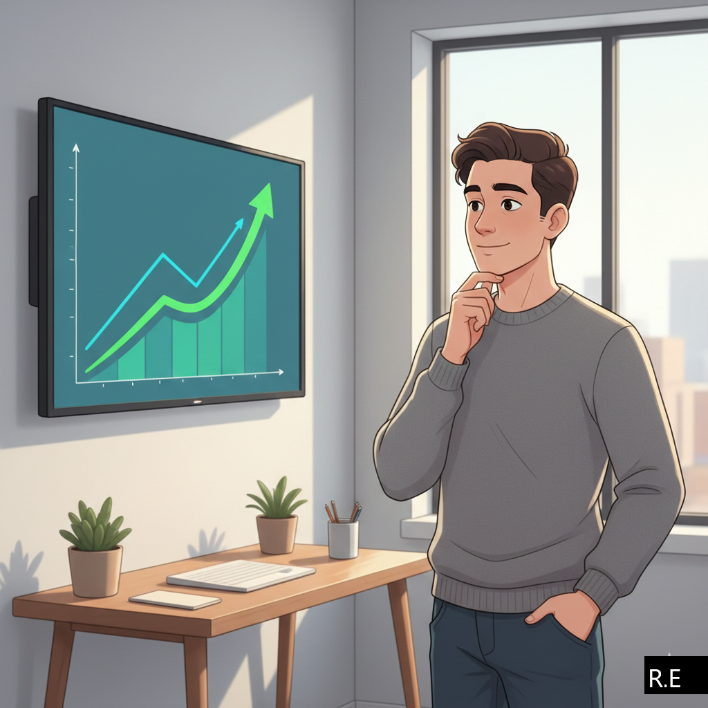 grafico e um homem olhando crescimento juros compostos