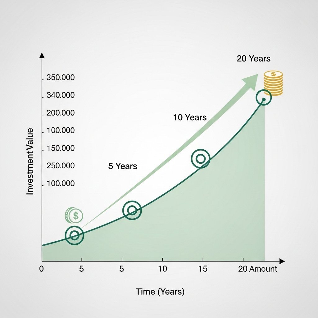 Gráfico ilustrando crescimento do dinheiro ao longo dos anos com juros compostos